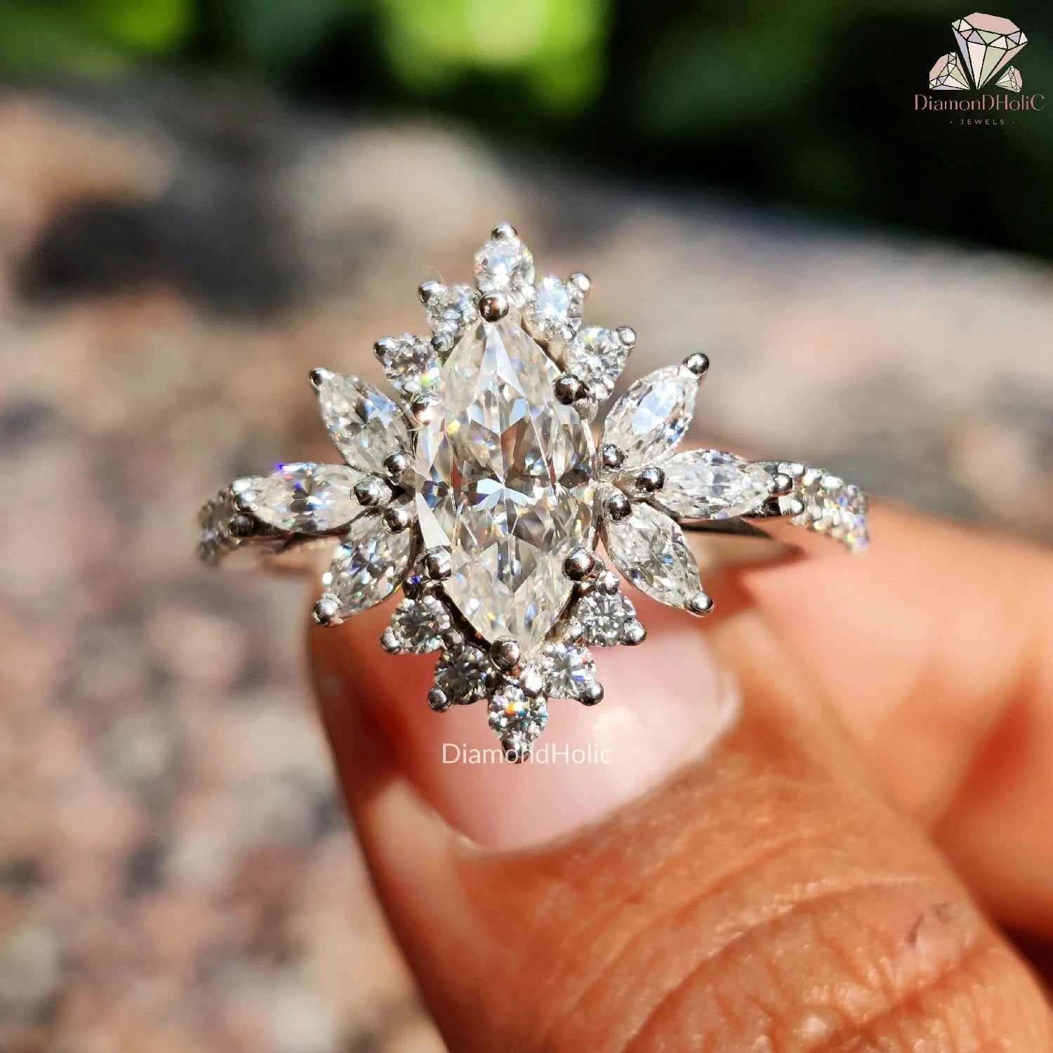 Marquise Cut Moissanite Cluster Ring 