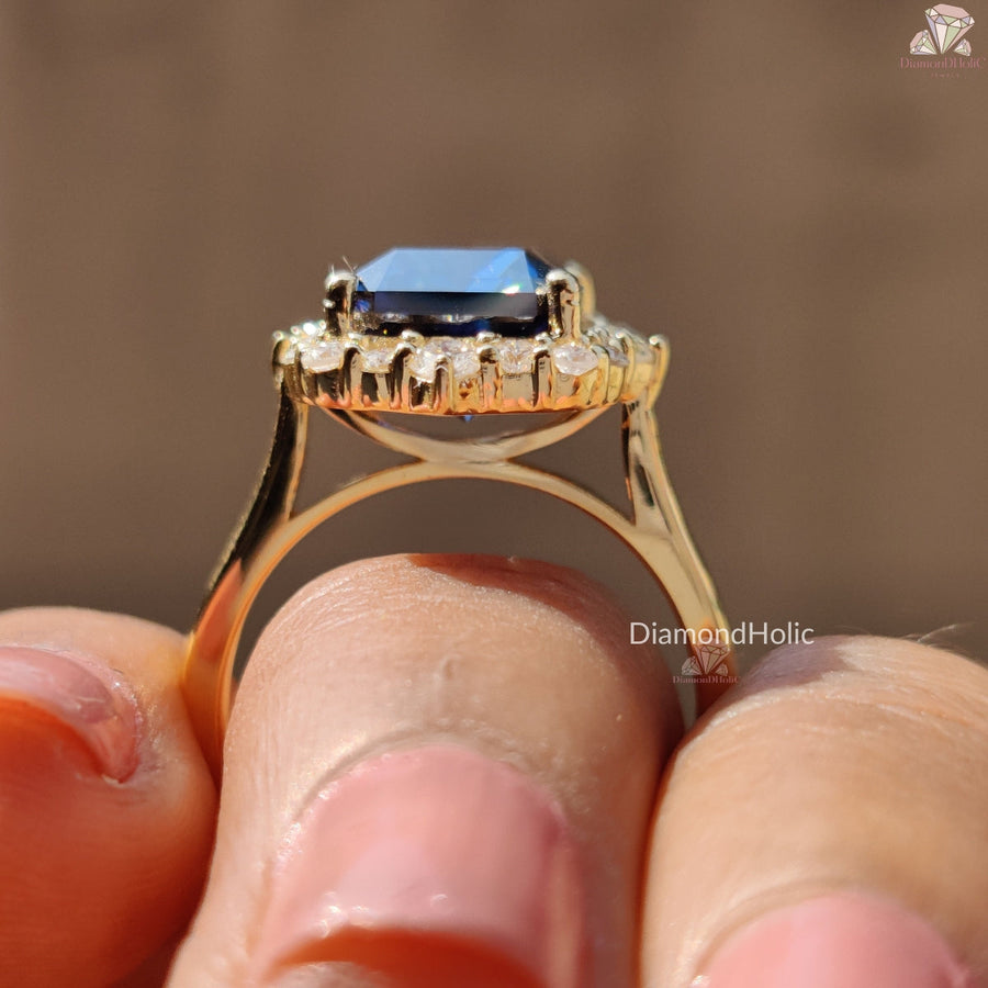 Radiant Cut Moissanite Halo Yellow Gold Engagement Ring