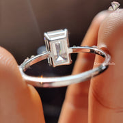 Back View of Emerald Cut Moissanite Pave Set Engagement Ring