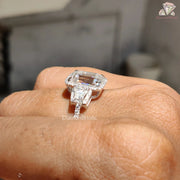 Moissanite Three Stone Halo Engagement Ring