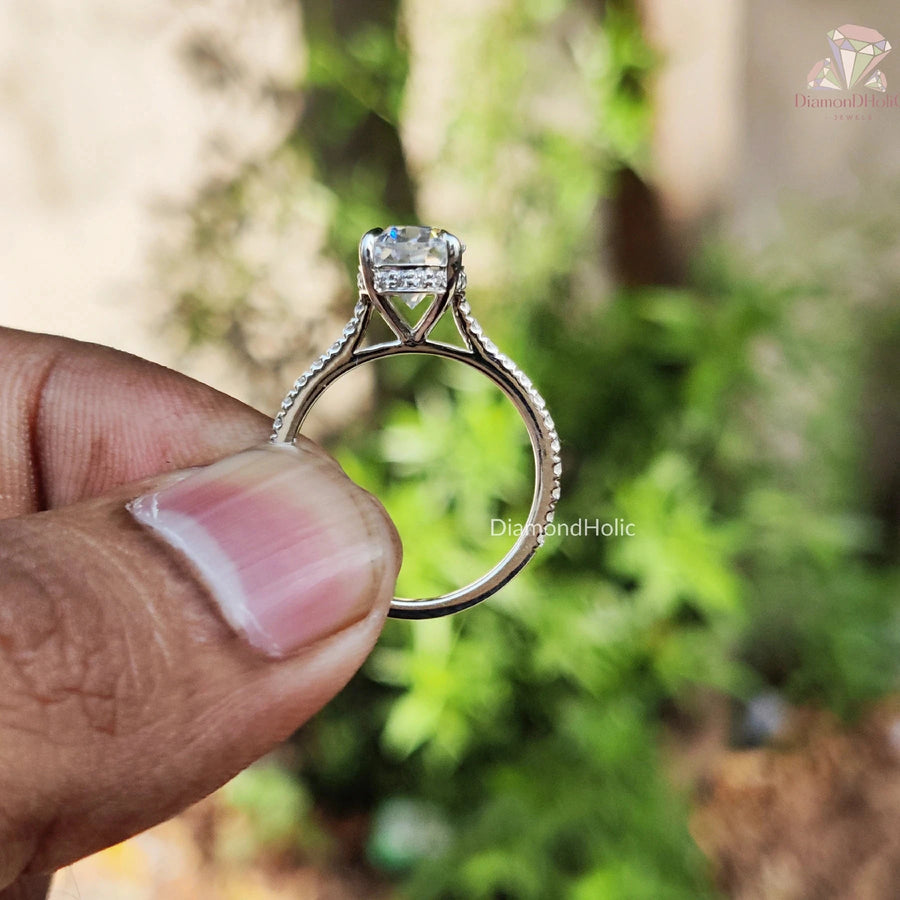 Oval Cut Hidden Halo Ring With Pave Setting