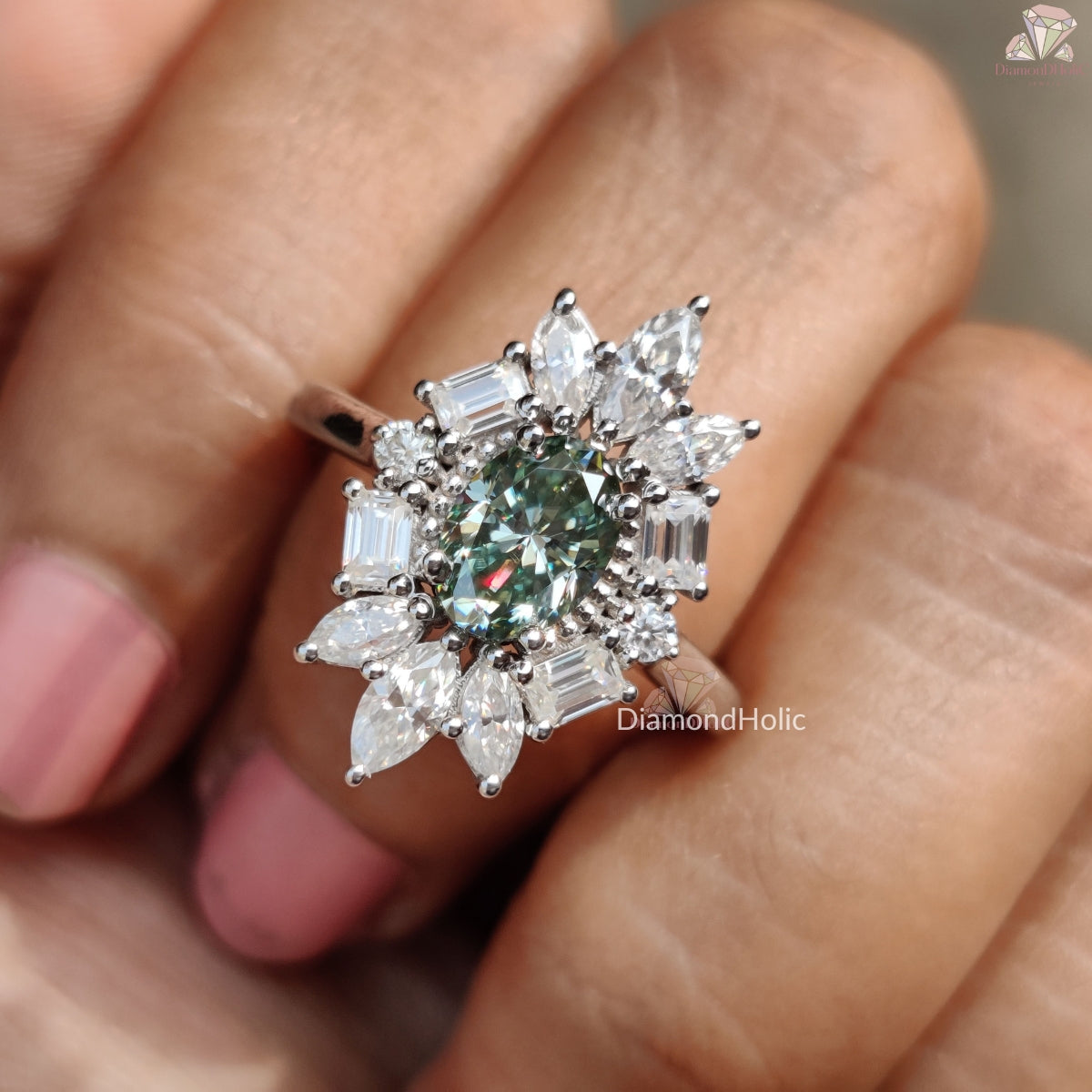 Oval Cut Moissanite Halo Engagement Ring
