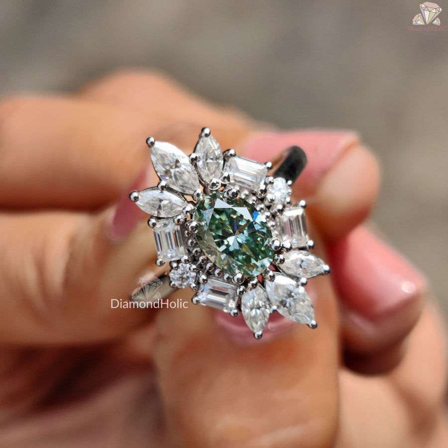 Oval Cut Moissanite Halo Engagement Ring