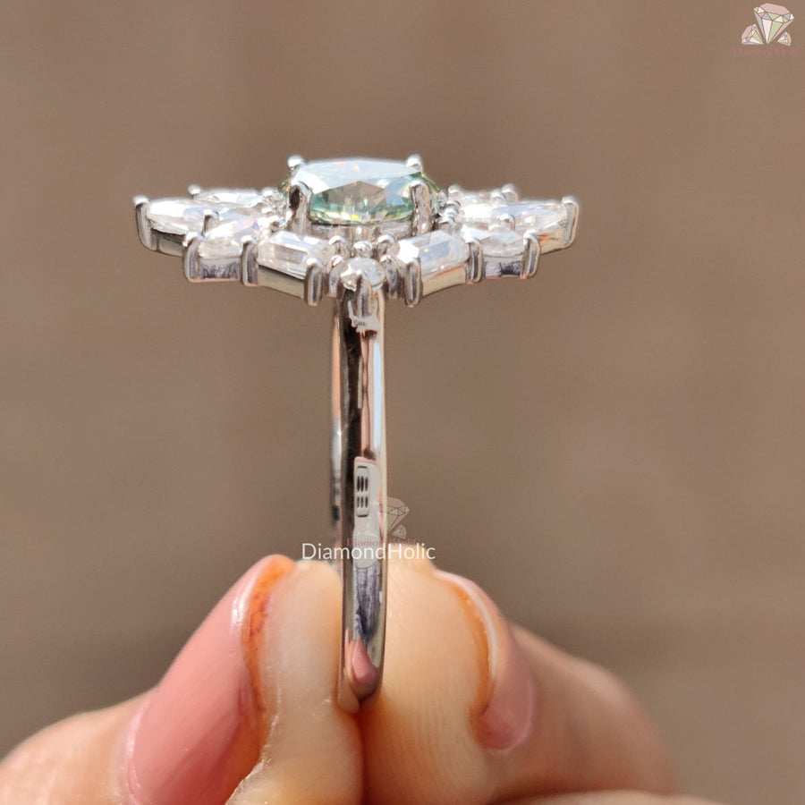 Oval Cut Moissanite Halo Engagement Ring In White Gold