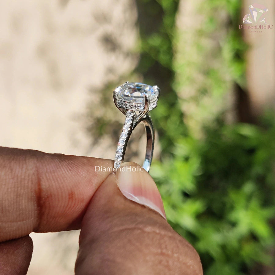 Oval Cut Pave Set Moissanite Engagement Ring