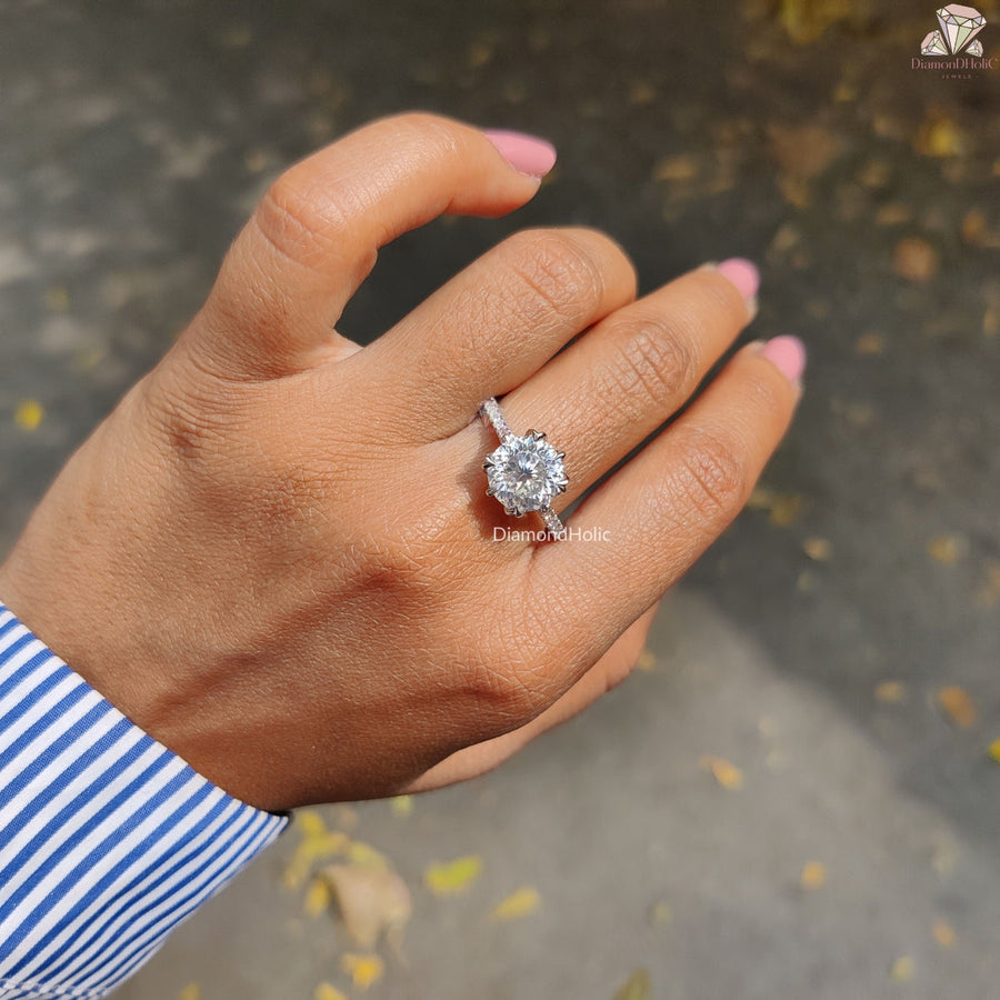 Portuguese Cut Moissanite Engagement Ring 