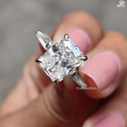 Radiant Cut 3 Stone Engagement Ring With Side Tapered Baguette Cut Diamonds