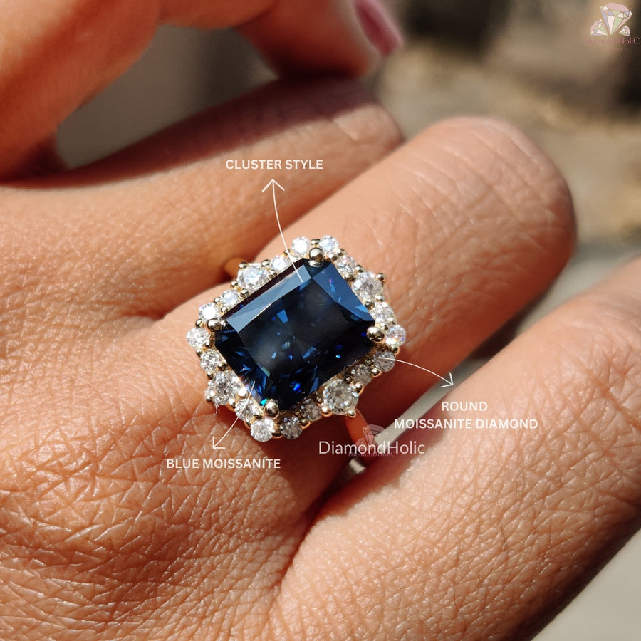 Radiant Cut Moissanite Halo Engagement Ring For Women