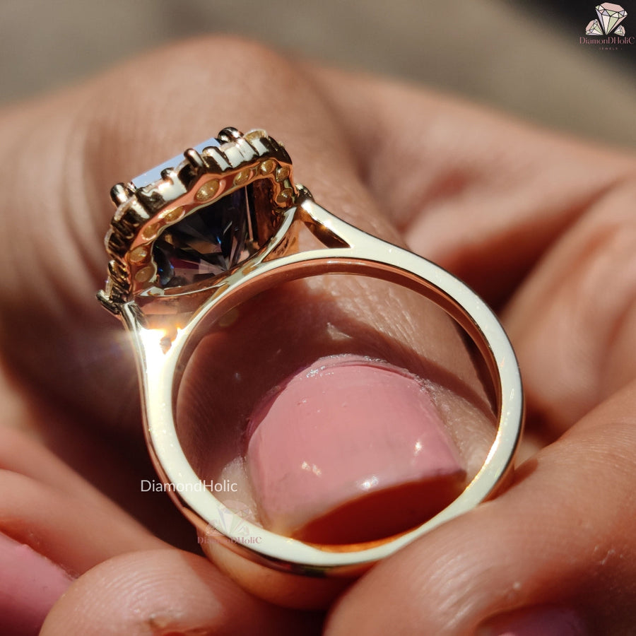 Radiant Cut Moissanite Solitaire Halo Engagement Ring