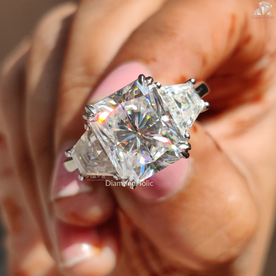Radiant Cut Moissanite Three Stone Engagement Rings For Women's