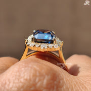 Royal Blue Radiant Cut Moissanite Yellow Gold Engagement Ring