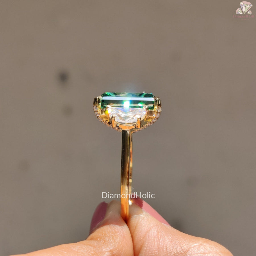 Radiant Cut Three Stone Design Moissanite Ring 