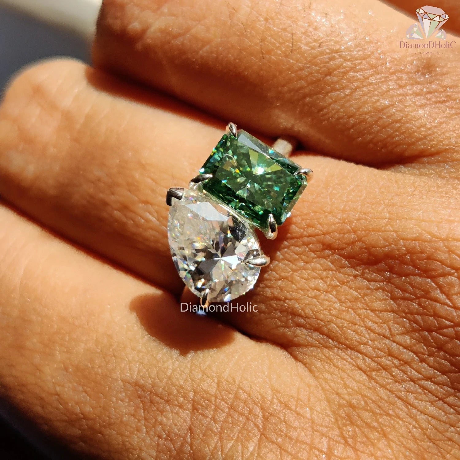 2.00 Carat Radiant & Pear Cut Toi Et Moi Moissanite Engagement Ring