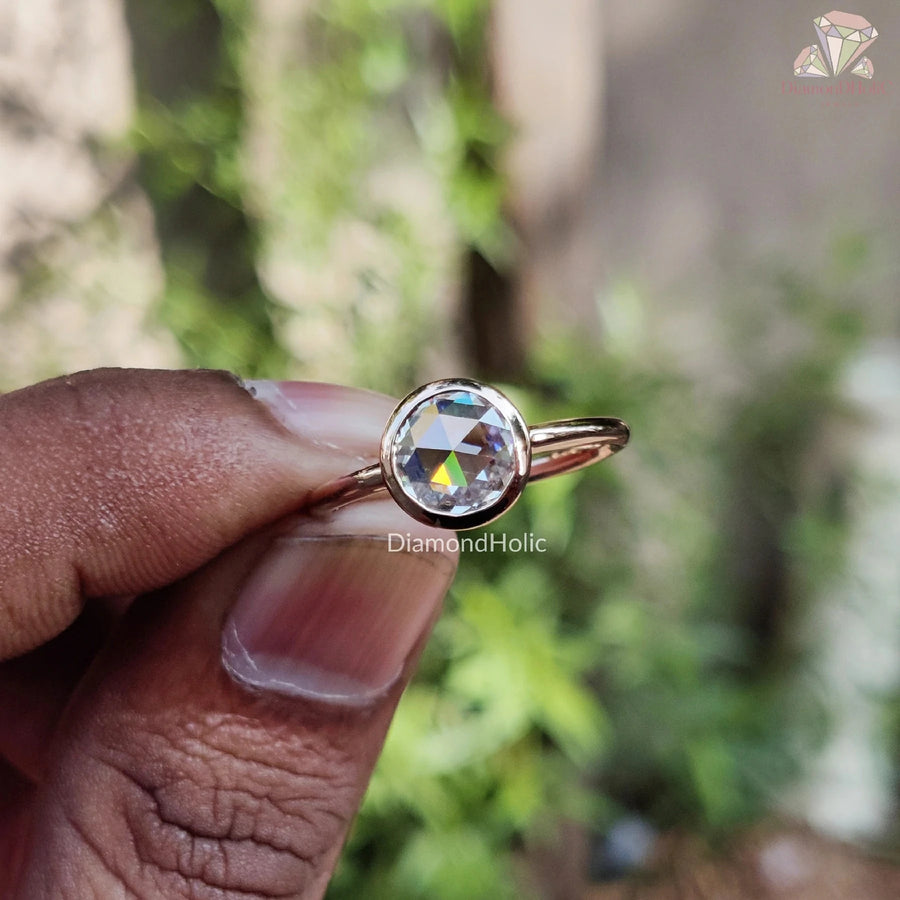 Rose Cut Moissanite Bezel Setting Ring 