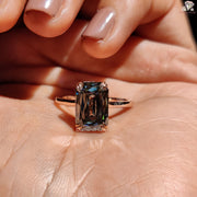 Emerald Cut Solitaire Moissanite Hidden Halo Engagement Ring 