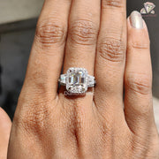 Three Stone Halo Moissanite Engagement Ring For Women