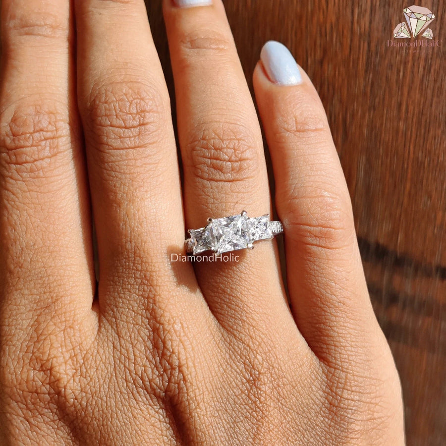Three Stone Moissanite Engagement Ring For Women's