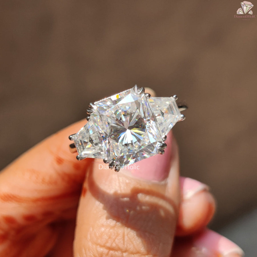 Radiant Cut Moissanite Three Stone Ring