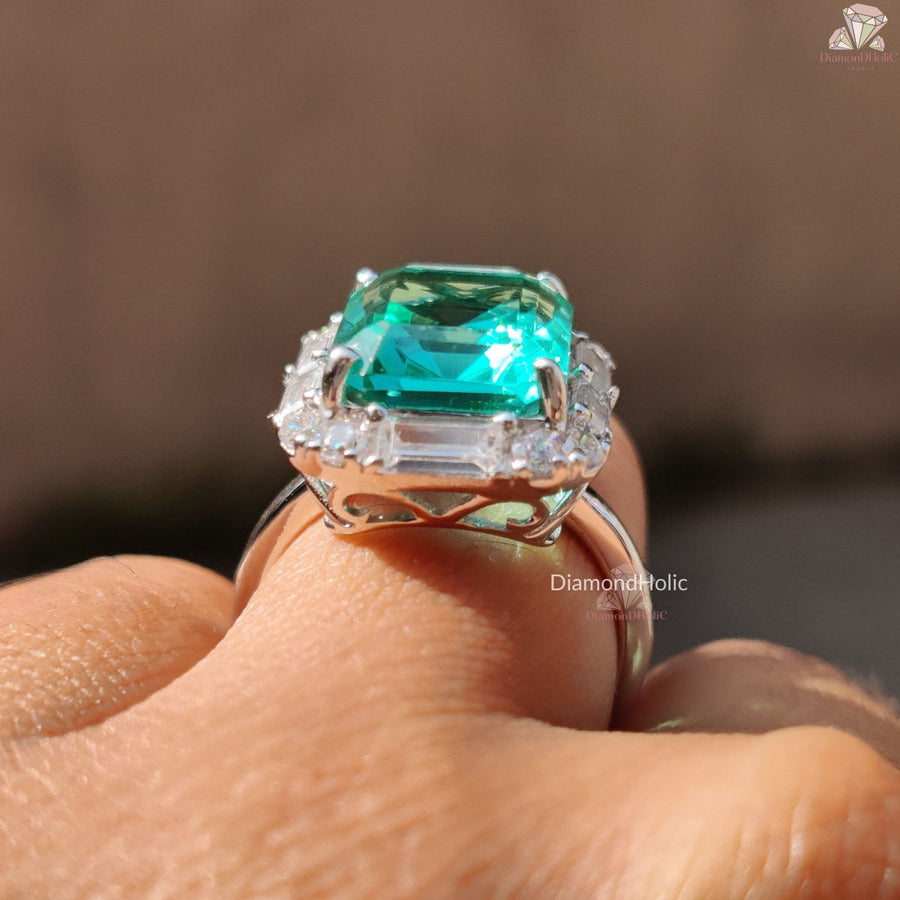 White Gold Moissanite Halo Engagement Ring 