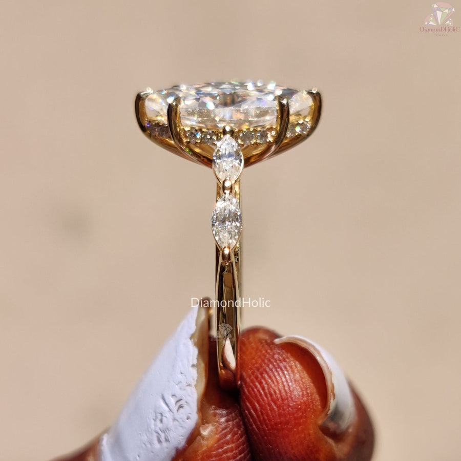 Marquise Cut Yellow Gold Moissanite Engagement Rings