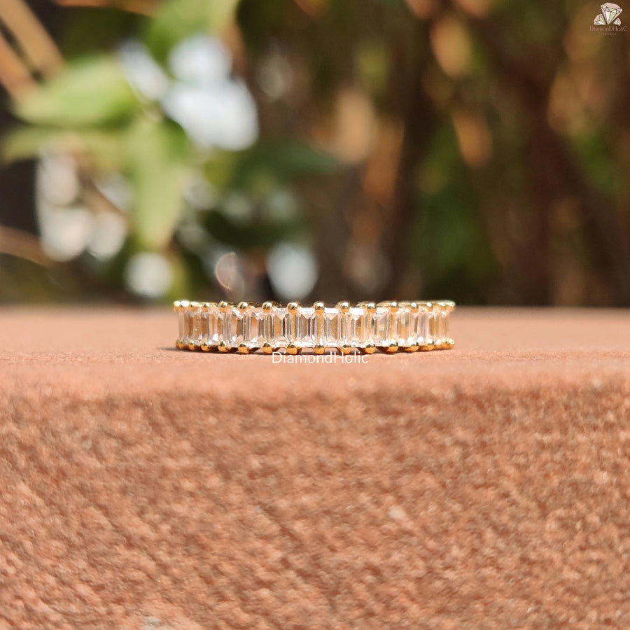Half Eternity Design | Emerald Cut Diamond | Elegant Promise Band

