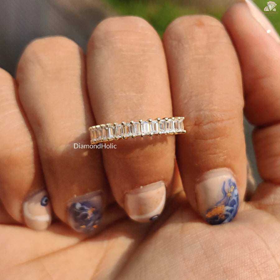 Emerald Moissanite Band | Half Eternity Sparkle | Promise Ring Love

