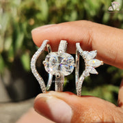 Three Piece Ring Set | Moissanite Cushion Ring | Curved Bands

