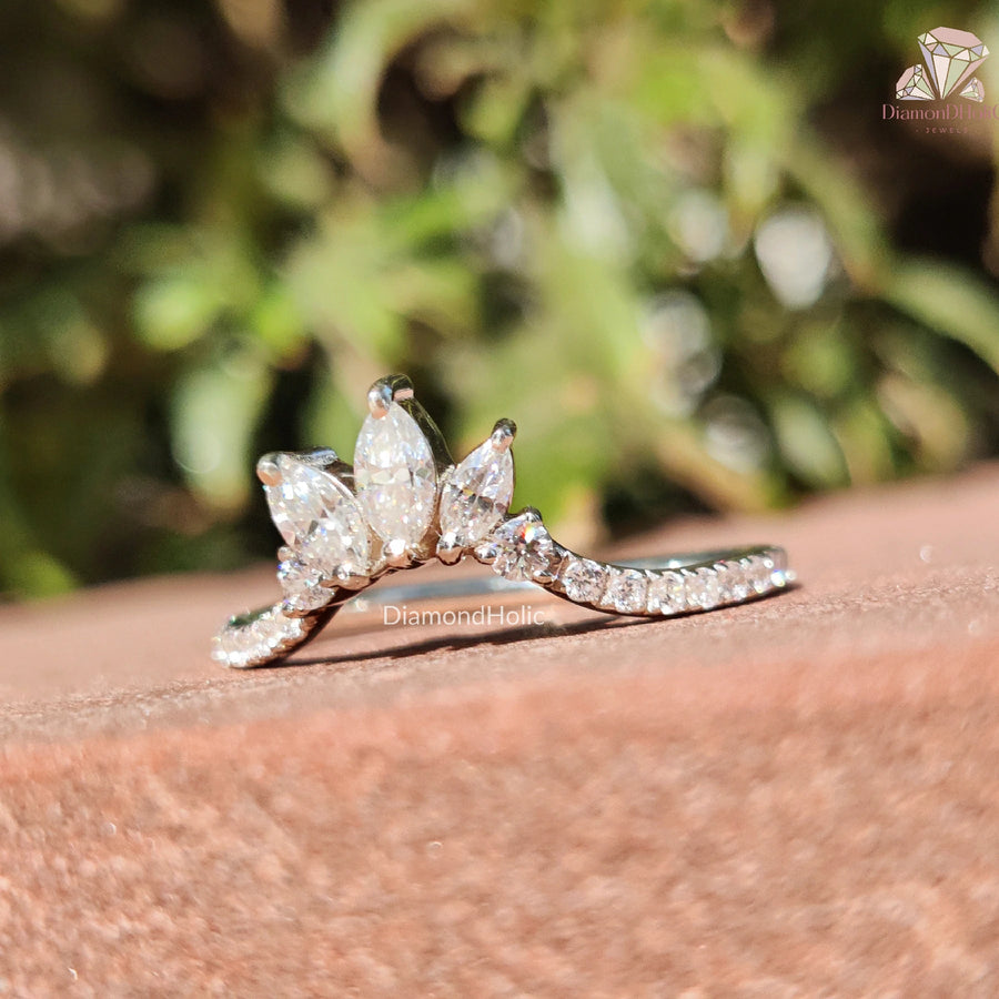 Round & Marquise Band | Moissanite Diamond Ring | Wedding Jewelry

