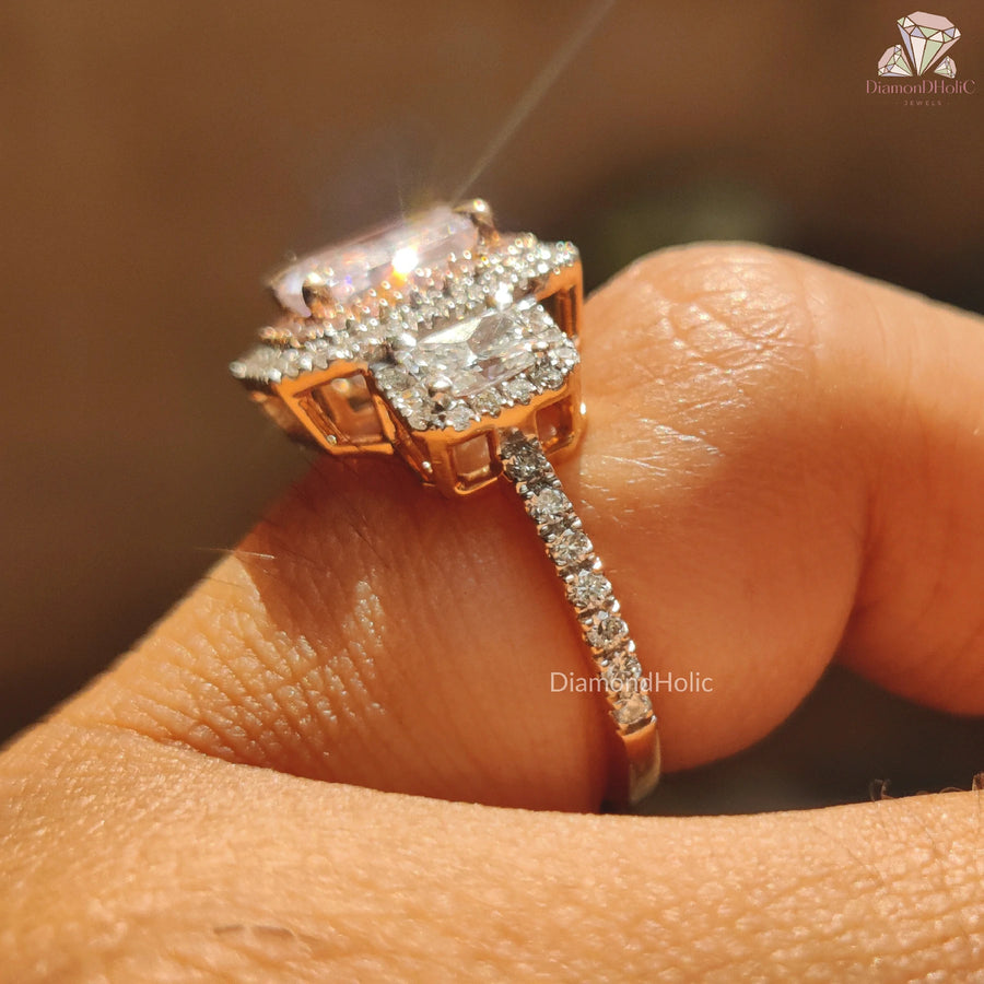 Glamorous Engagement Style | Two Tone CZ | Dazzling Three Stone

