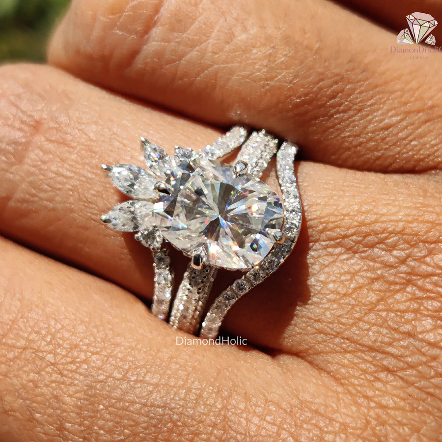 Moissanite Diamond Ring | Cushion Engagement Ring | Wedding Set

