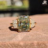 8.10 CT Radiant Cut Light Green Moissanite Three Stone Engagement Ring