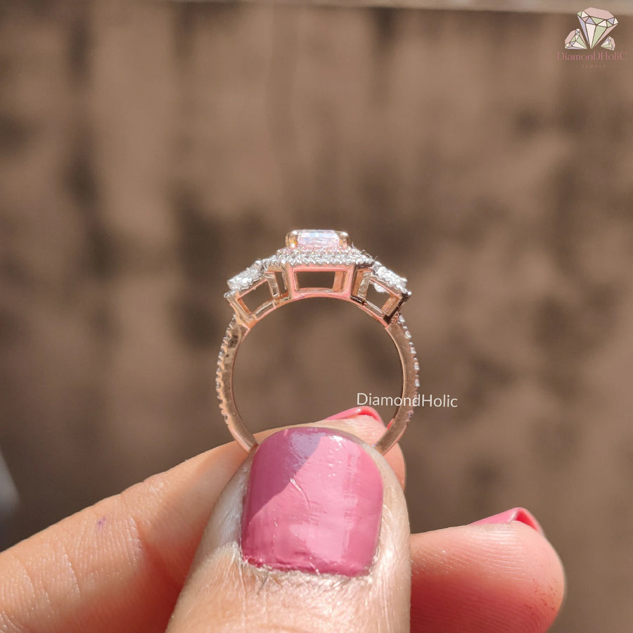 Sparkling CZ Trio | Pink Stone Love | Radiant Halo Ring


