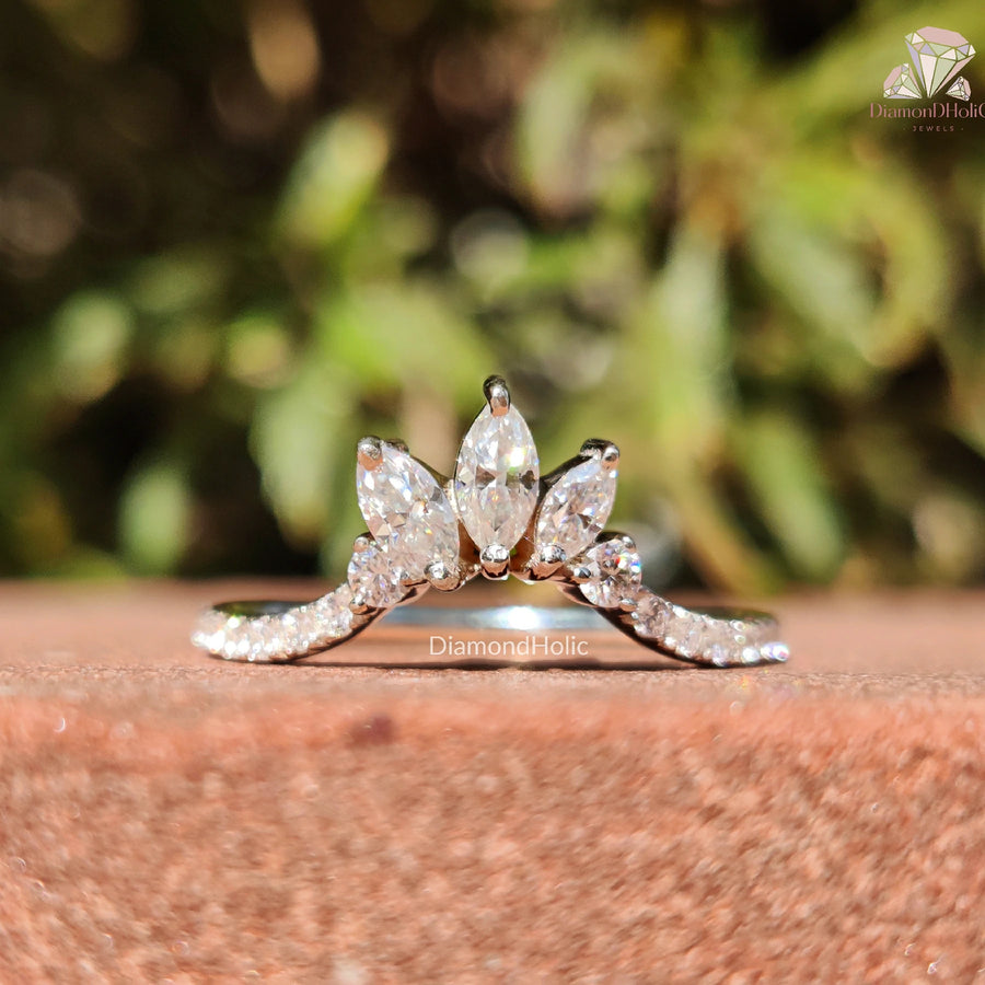 Moissanite Stack Ring | Marquise & Round Cut | Wedding Band Gold

