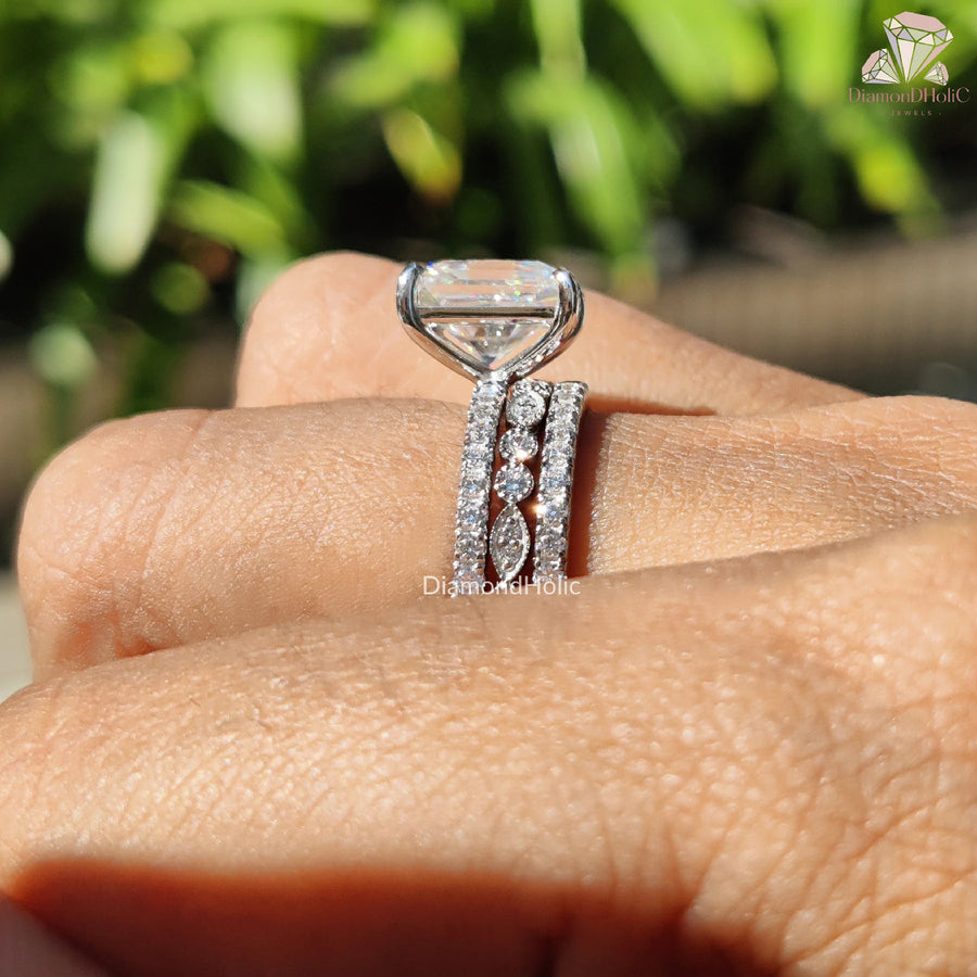 Moissanite Diamond Ring | Wedding Band Set | Full Eternity Band

