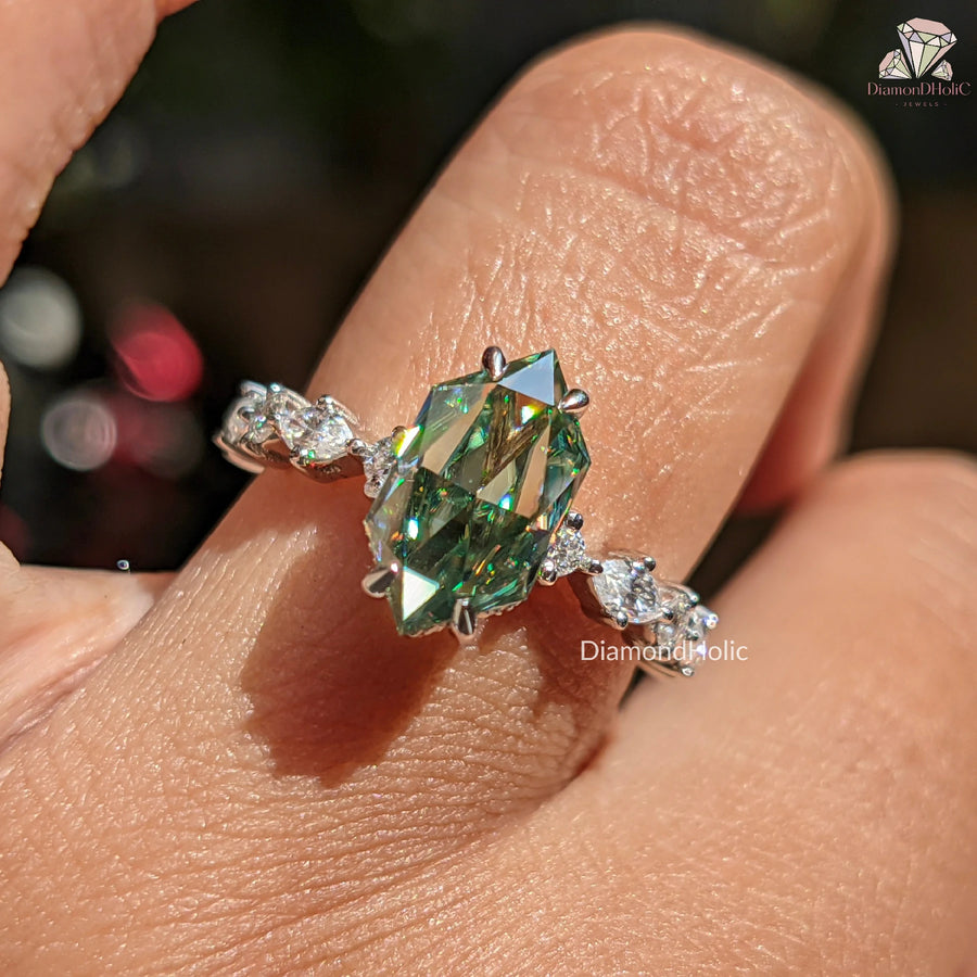 green diamond ring | green dutch marquise ring