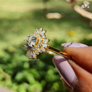 botanical design ring | flower halo diamond ring | moissanite bloom ring
