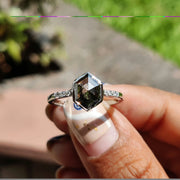 Hexagon Cut Diamond Ring | Salt & Pepper Diamond Ring | Full Bezel Diamond Ring