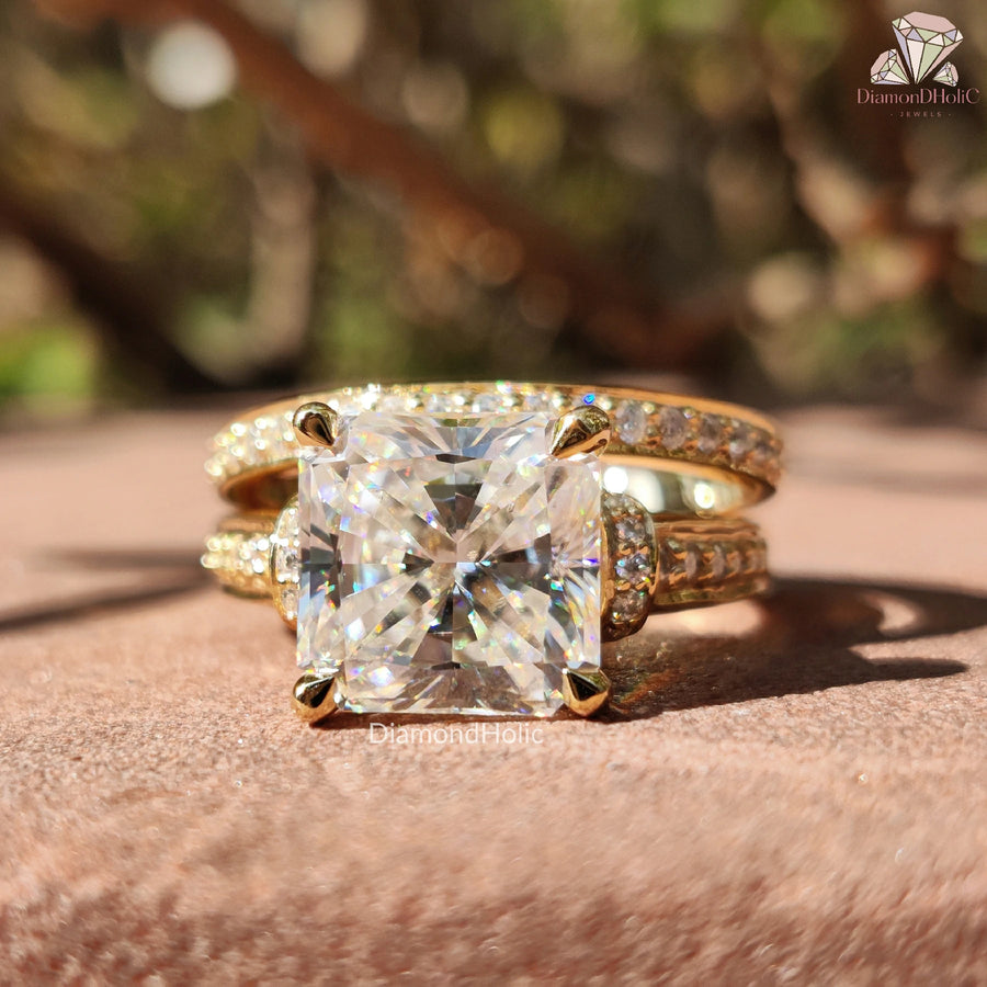 Moissanite Bridal Set | Half Eternity Band | Engagement Solitaire

