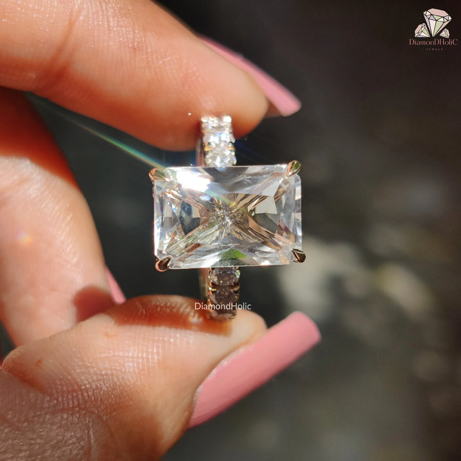lab created white sapphire ring