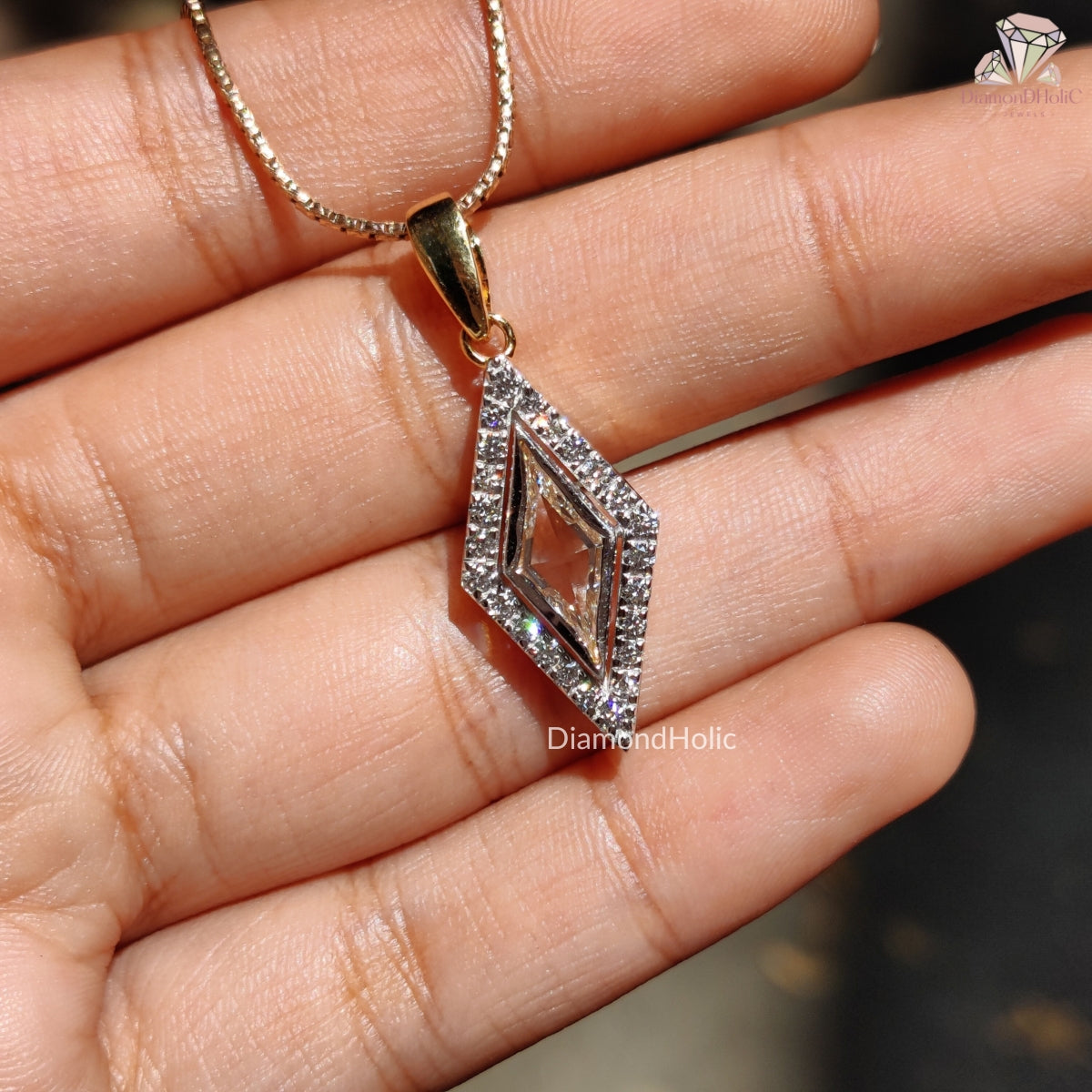 Lozenge Cut Lab Grown Diamond Halo Pendant – Modern Geometric Brilliance