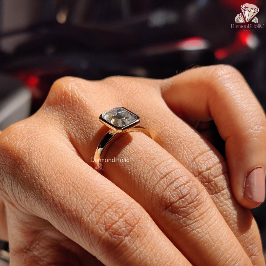 Emerald Cut moissanite engagement rings for women