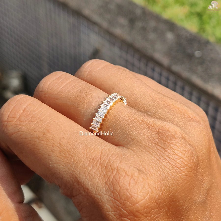 Elegant Emerald Band | Promise Ring For Her | Moissanite Sparkle

