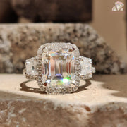moissanite three stone engagement ring