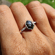 Hexagon Cut Engagement Ring | Elegant Salt & Pepper Ring | Solid Gold Diamond Ring