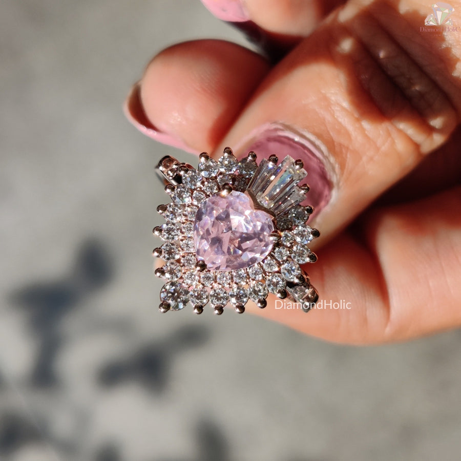 Morganite heart cut halo engagement ring - close-up