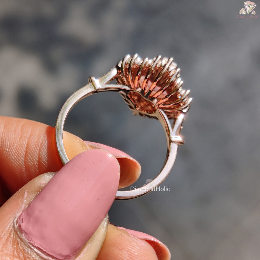 Morganite heart cut halo engagement ring - halo detail