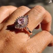 Morganite heart cut halo engagement ring - pink stone detail