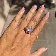 Morganite heart cut halo engagement ring - profile view