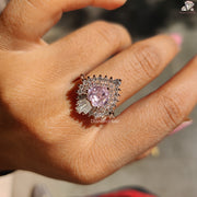 Morganite heart cut halo engagement ring - side angle