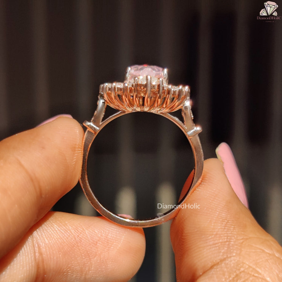 Morganite heart cut halo engagement ring - sparkle view